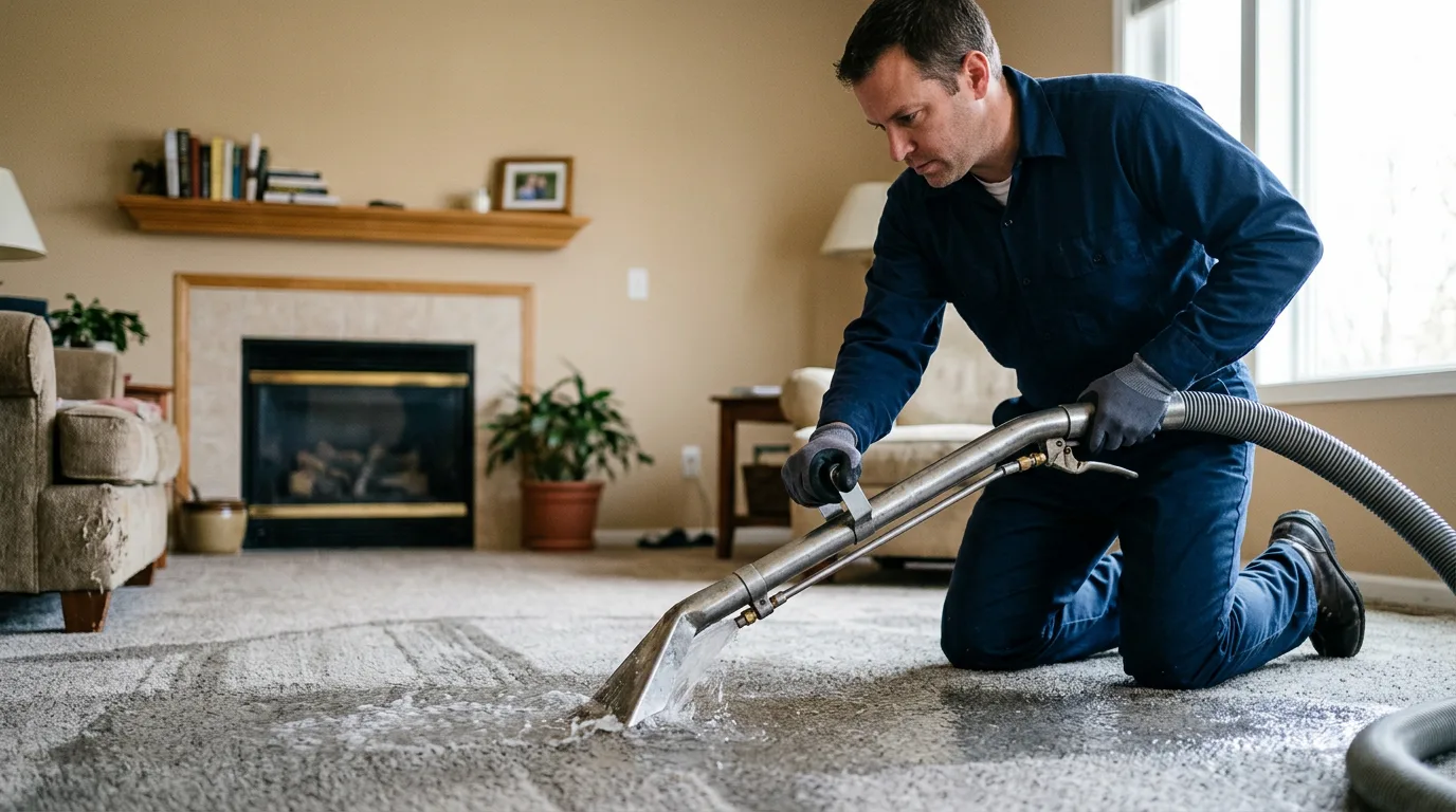 Water damage restoration technician working near Benedict, ND